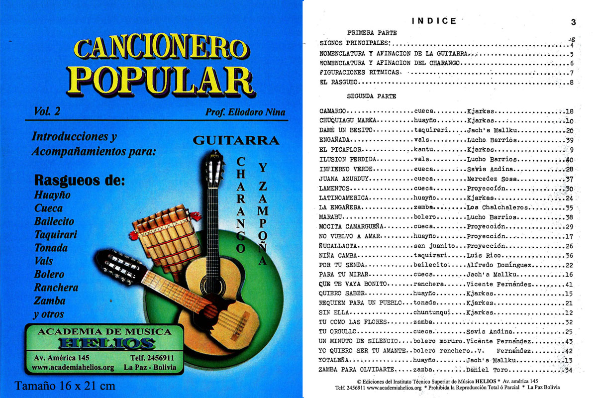 Portada e índice de Cancionero Popular · Vol. 2