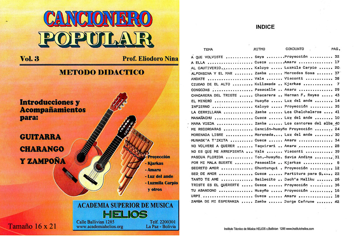 Portada e índice de Cancionero Popular · Vol. 3