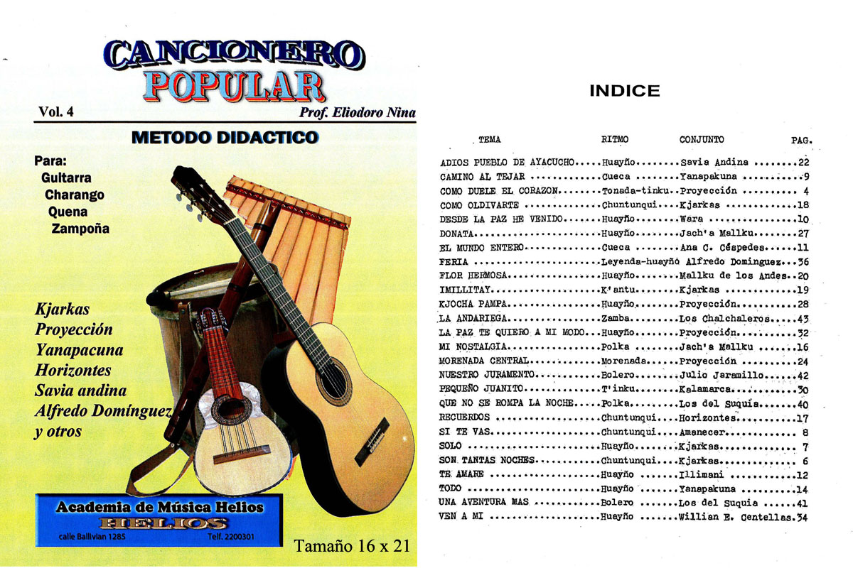 Portada e índice de Cancionero Popular · Vol. 4