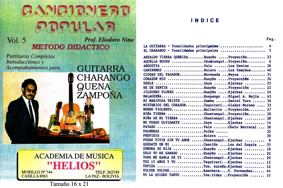 Portada e índice de Cancionero Popular · Vol. 5