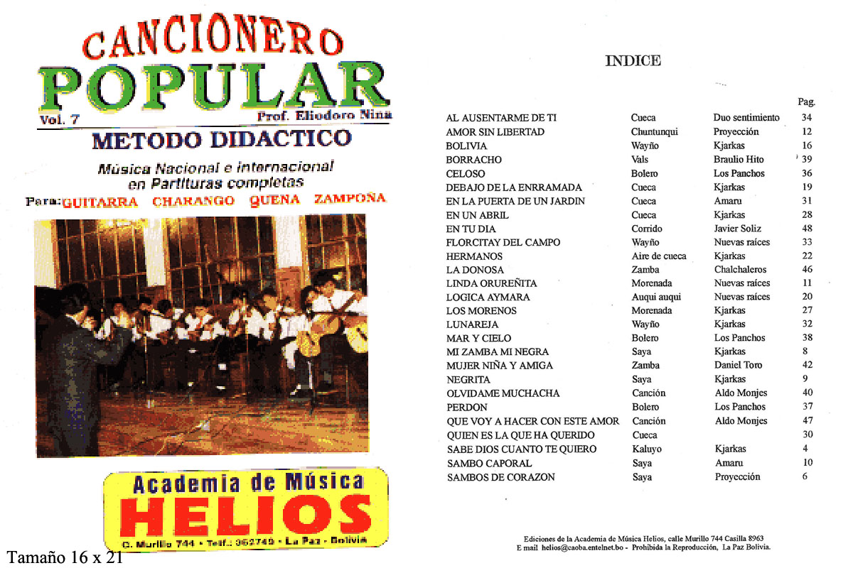 Portada e índice de Cancionero Popular · Vol. 7
