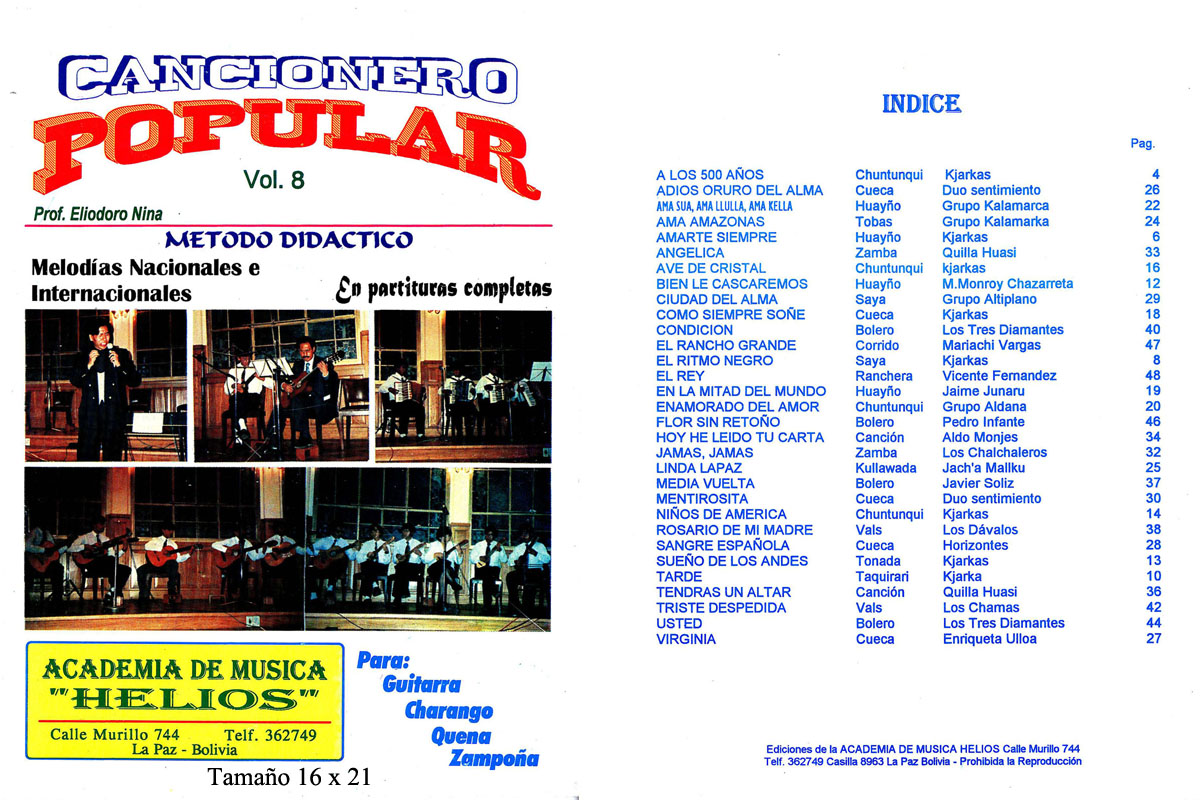 Portada e índice de Cancionero Popular · Vol. 8