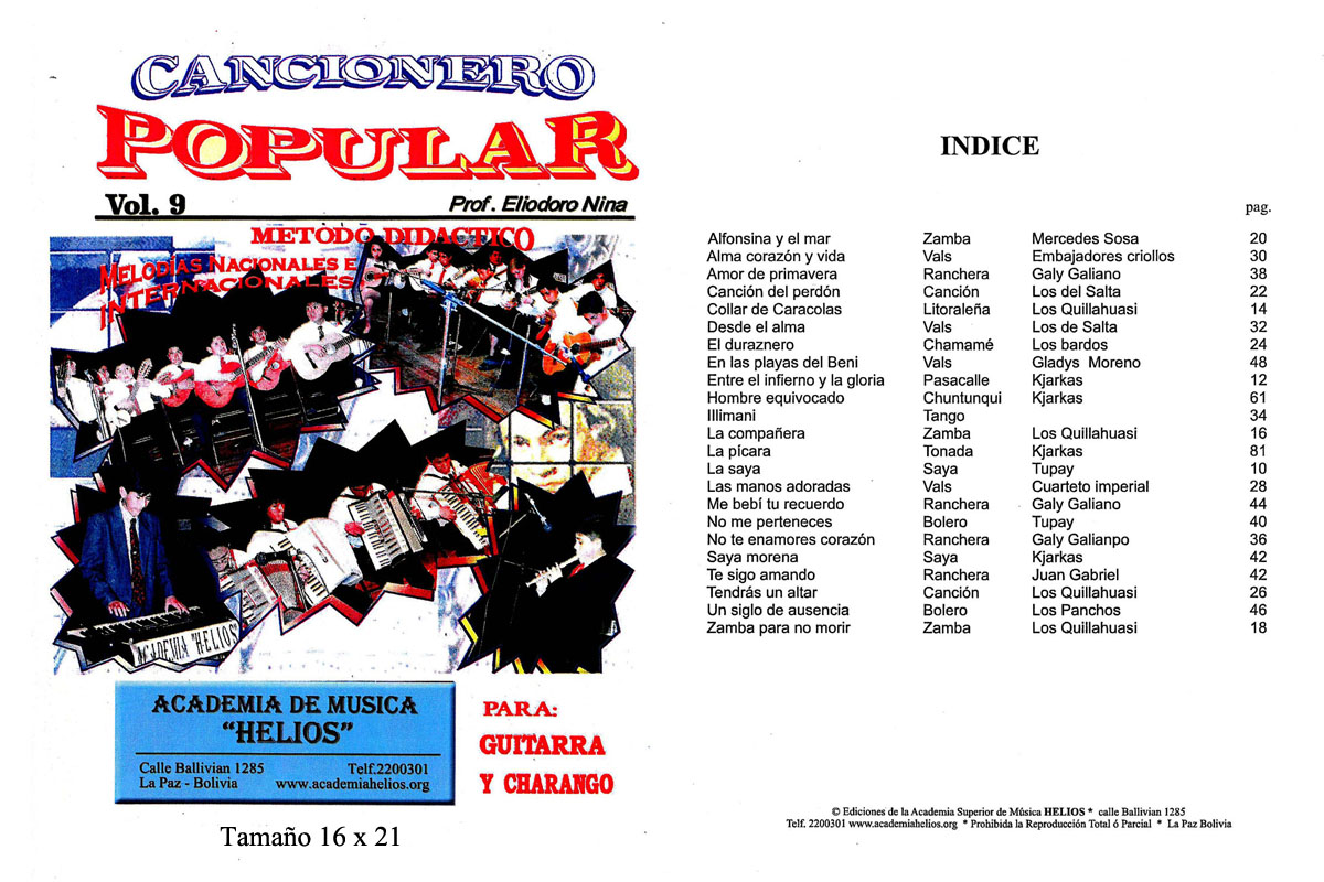Portada e índice de Cancionero Popular · Vol. 9