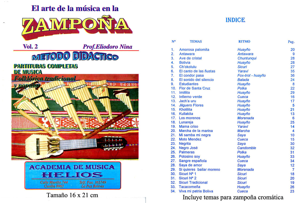 Portada e índice de El arte de la música en la Zampoña · Vol. 2