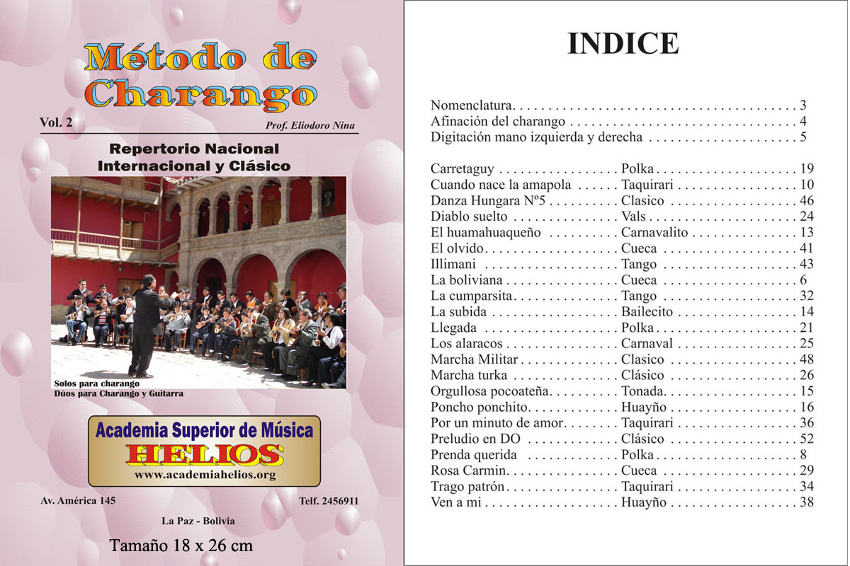 Portada e índice de Método de Charango · Vol. 2