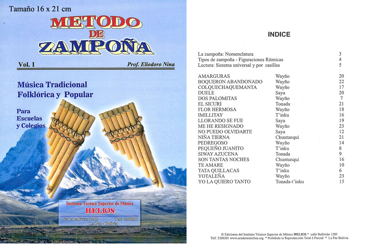 Portada e índice de Método de Zampoña · Vol. 1