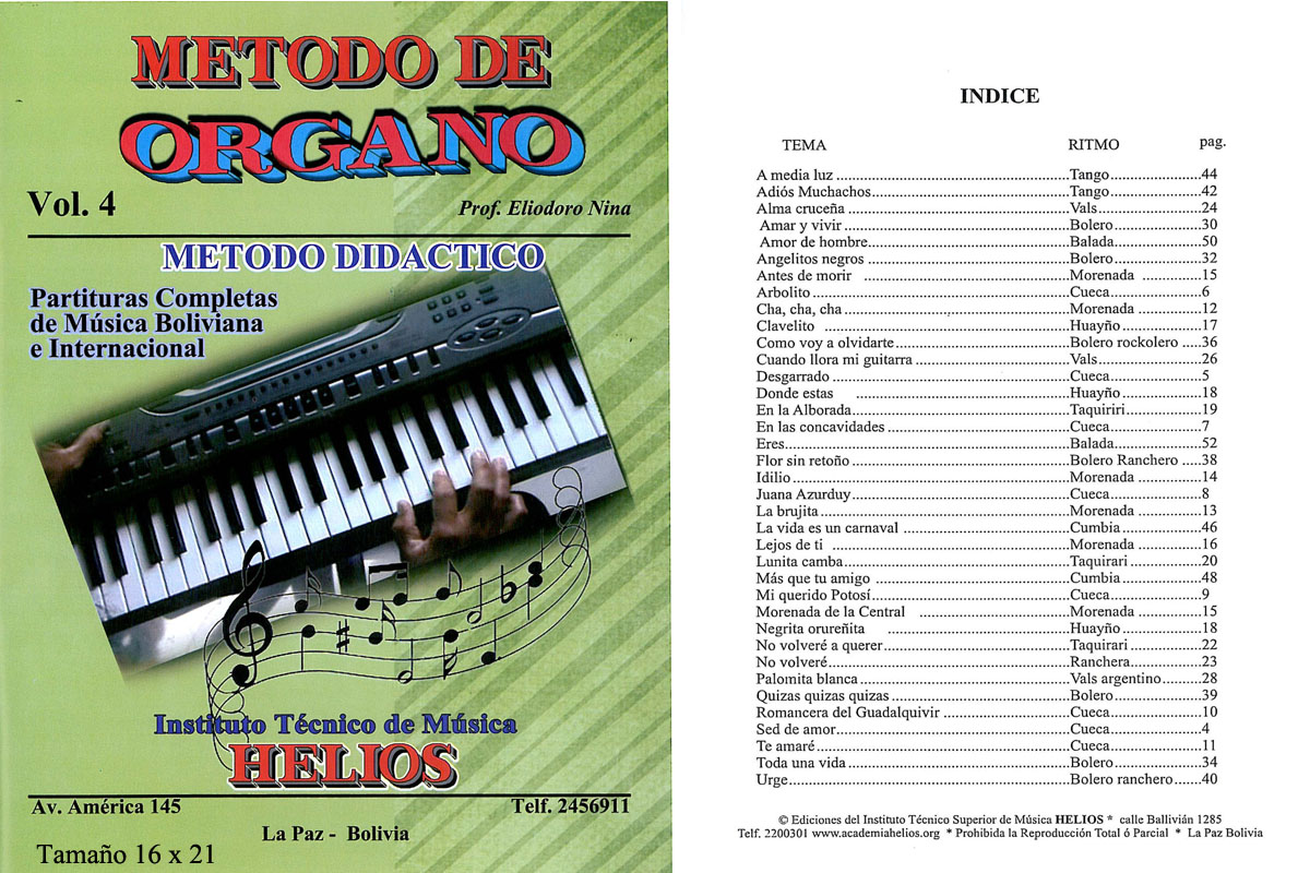 Portada e índice de Método para Órgano Vol. 4 · Vol. 4